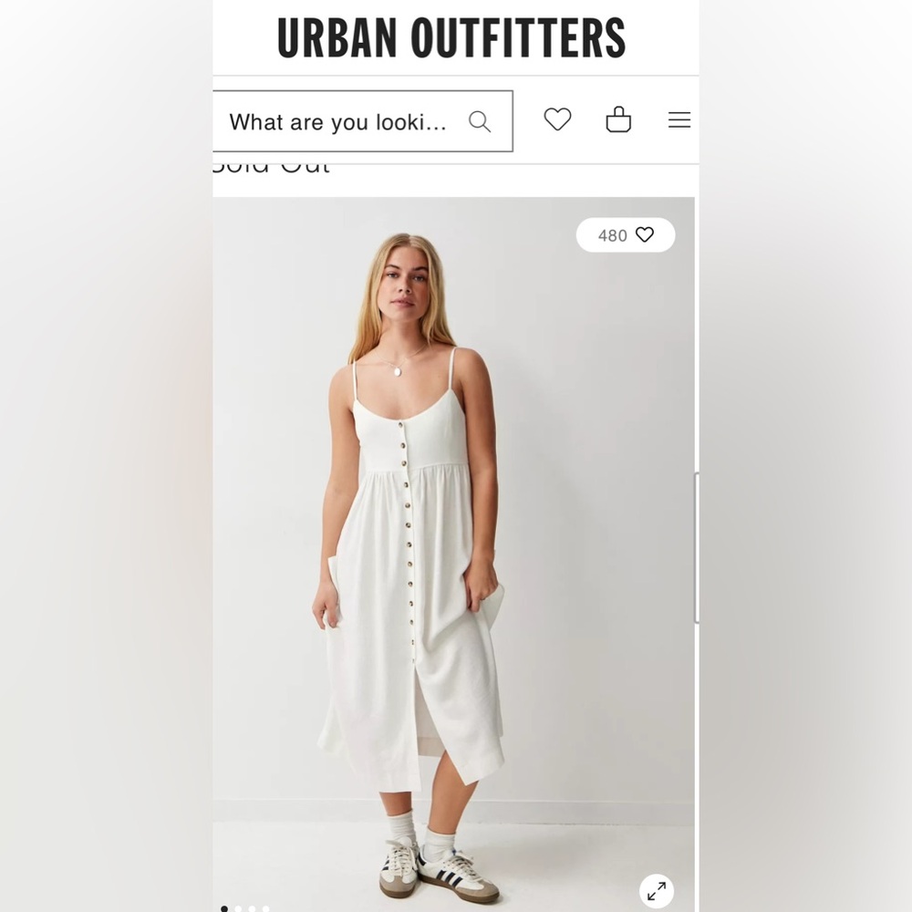 Urban Outfitters Ivory Midi Dress with Buttons